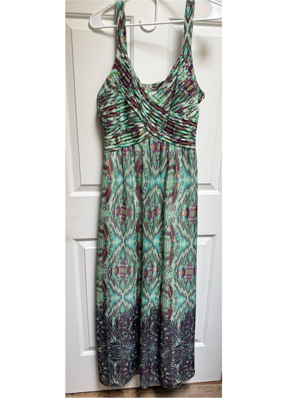 Bethany Sage Green Abstract Print Sleeveless Maxi Dress Magenta Purple Large